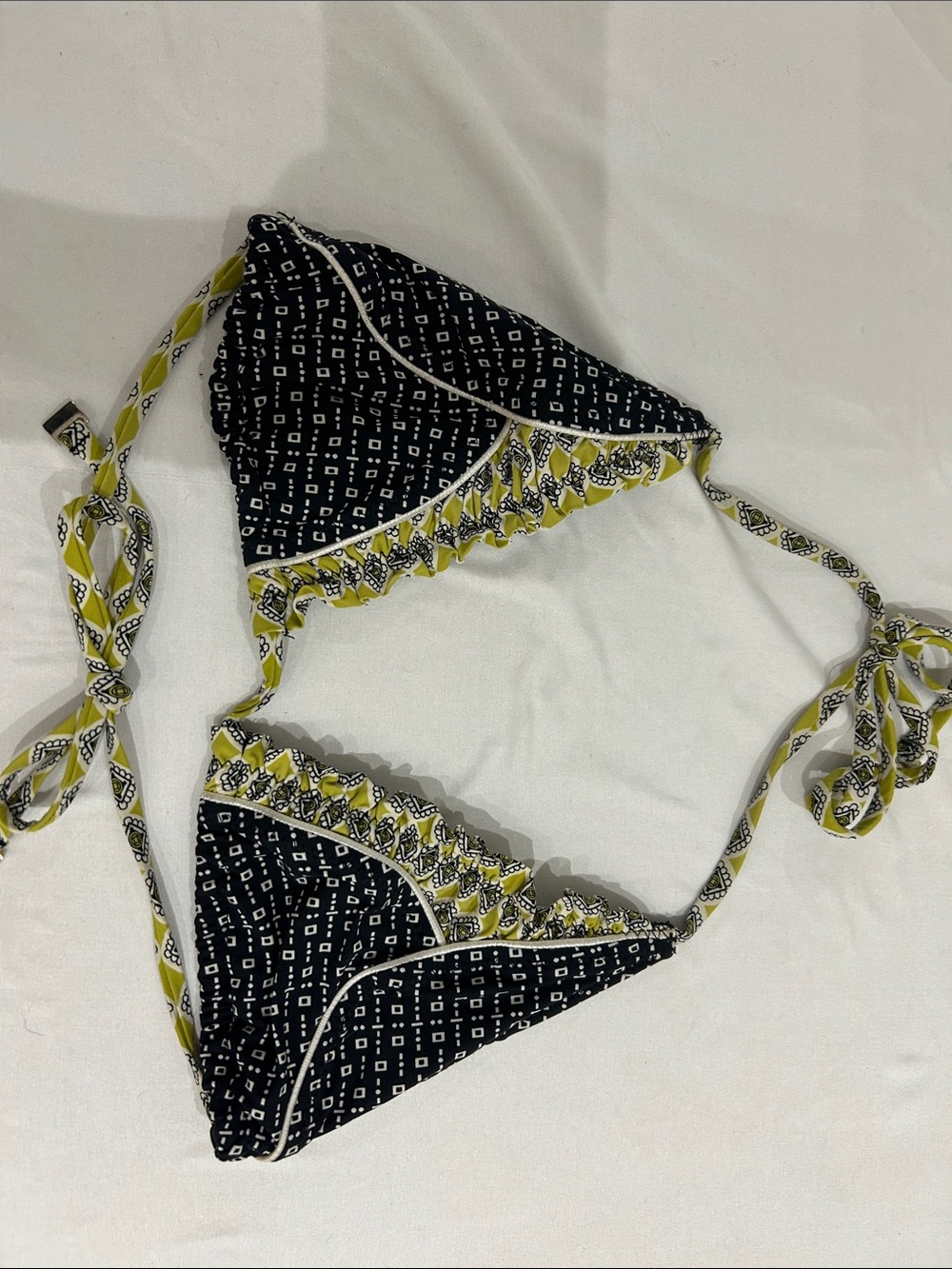 Betsy Johnson Black & Yellow/Green Patterned Triangle Bikini Top